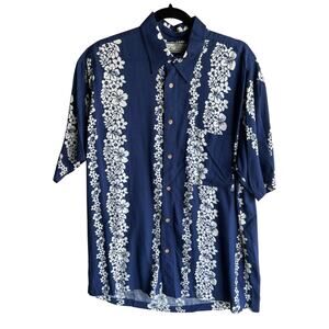 M.E. Sport Men's Vintage Hawaiian Camp Shirt Button Up Floral Blue Size MEDIUM
